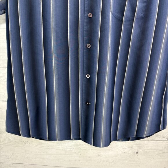 Tommy Bahama Mens Large 100% Silk Shirt Blue Black Stripe Washable Button Down - Picture 7 of 13